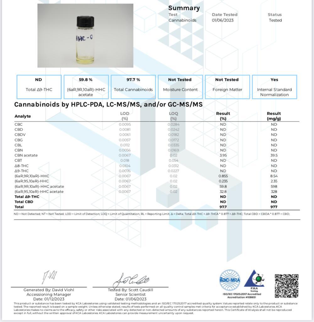 HHC-O distillate COA